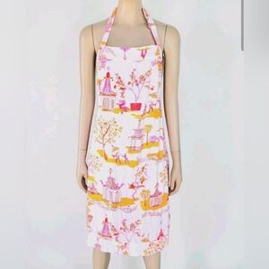 Gretchen Scott Kitchen Cooking Apron Pagoda Paradise Toile Print Pink Orange